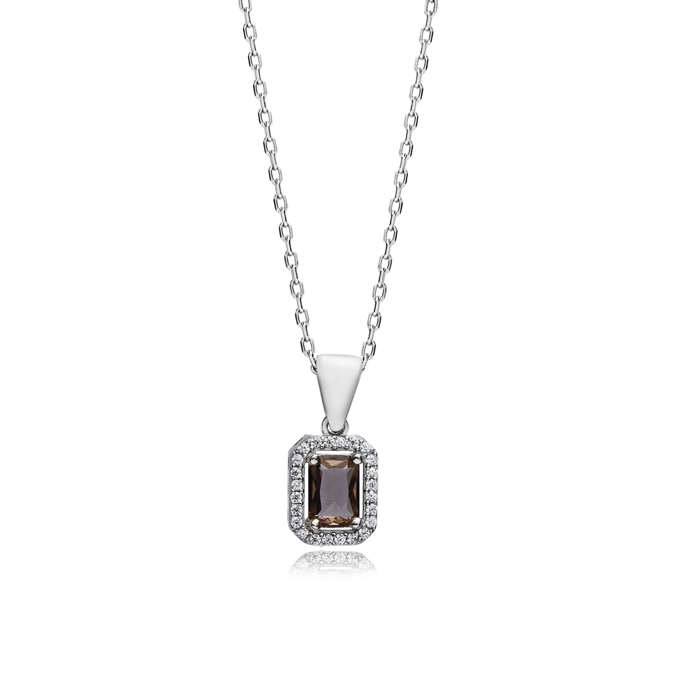 Charm Necklace Rectangle Zultanite CZ Silver