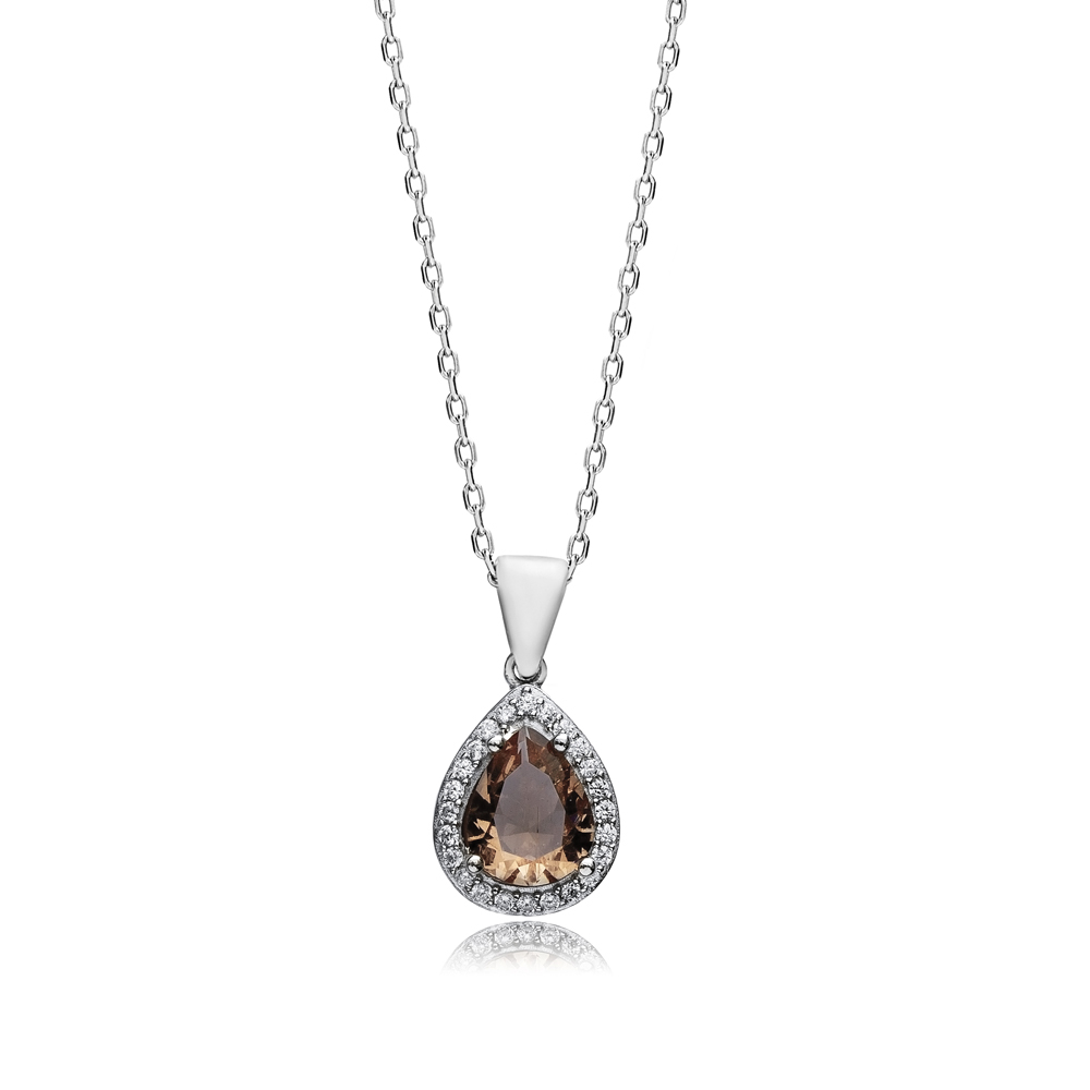 Charm Necklace Pear Zultanite CZ Silver