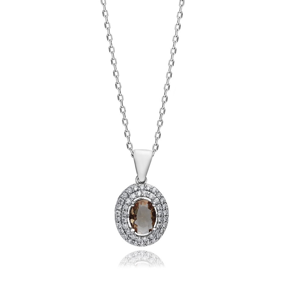 Oval Zultanite Double CZ Silver Necklace