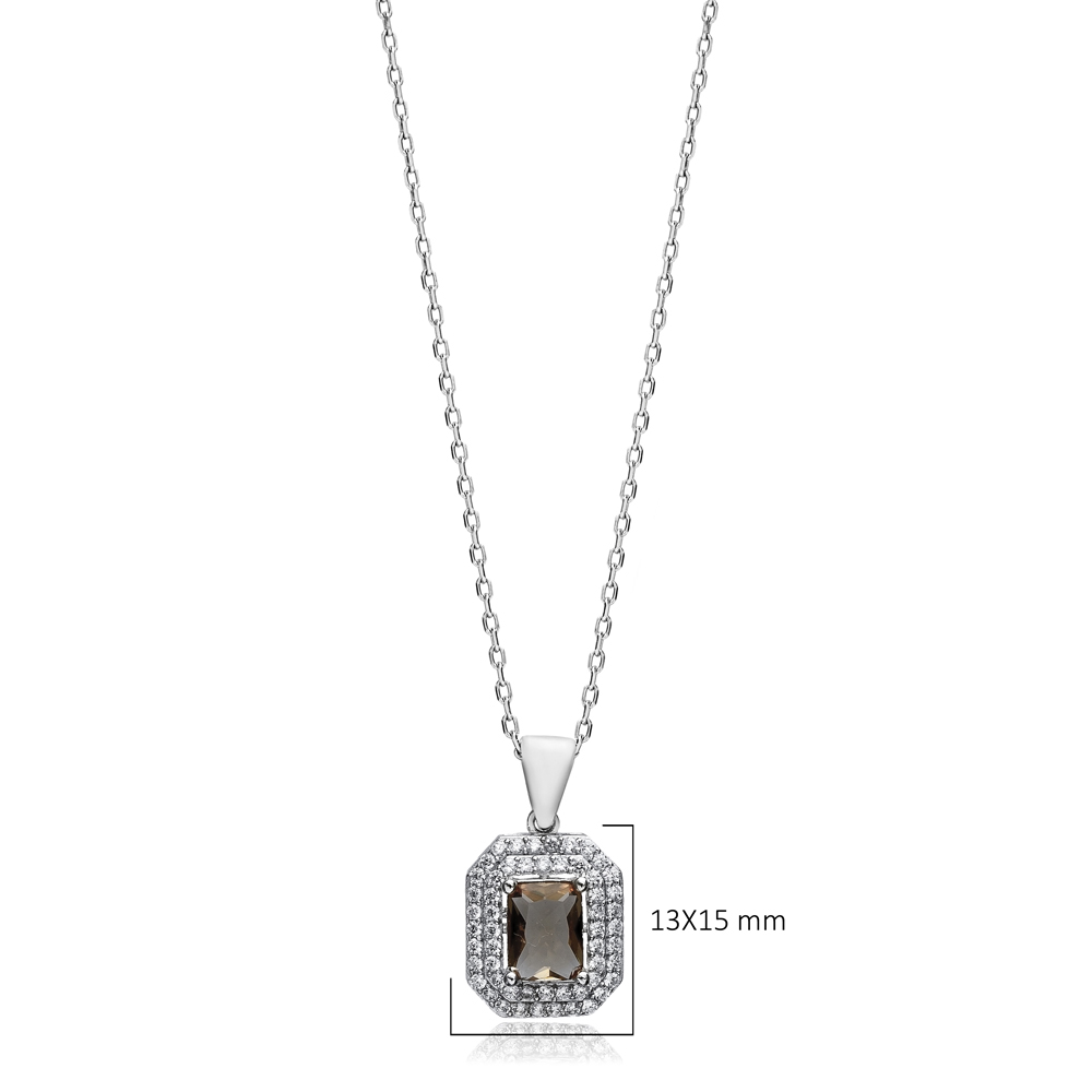 Rectangle Zultanite Double CZ Silver Necklace
