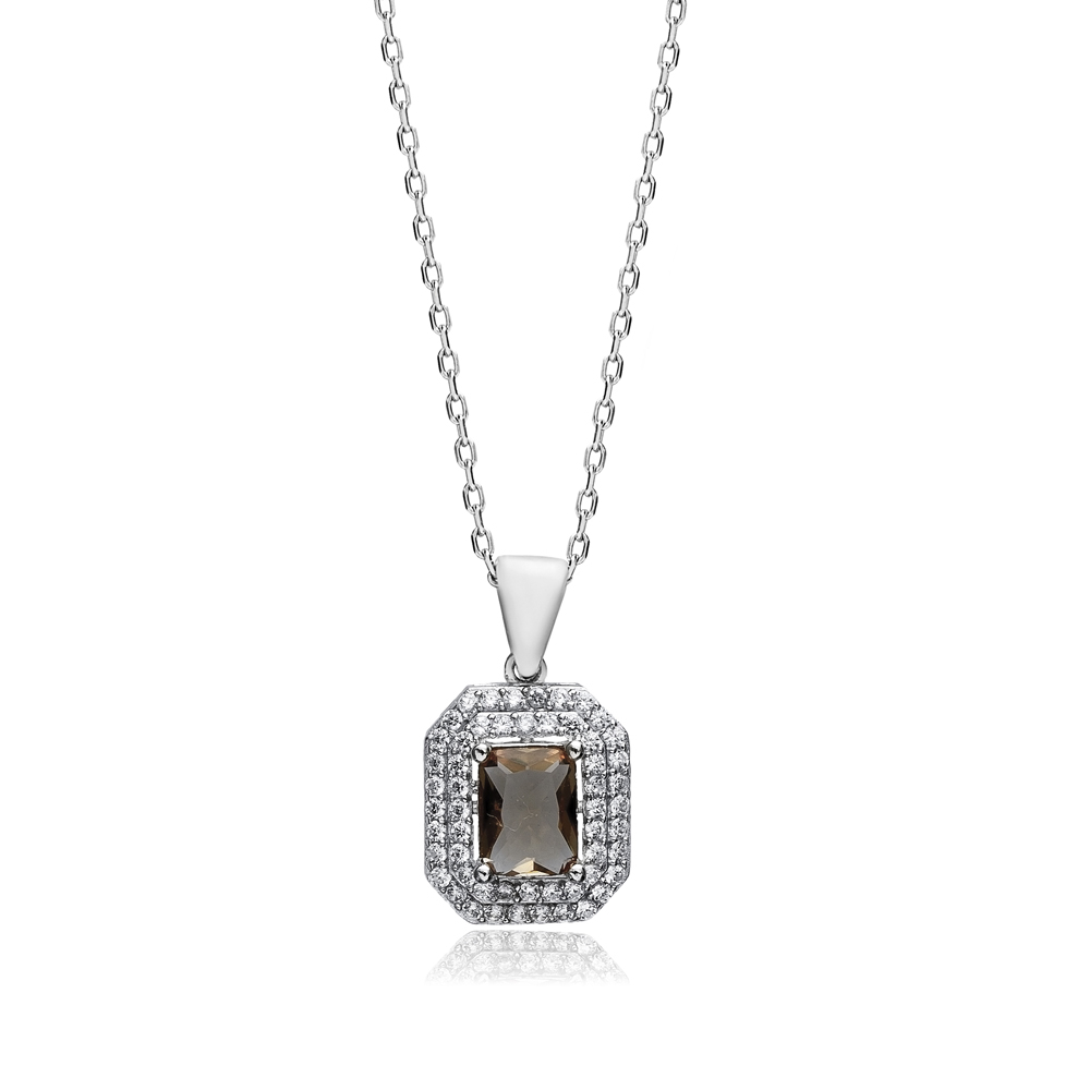 Rectangle Zultanite Double CZ Silver Necklace
