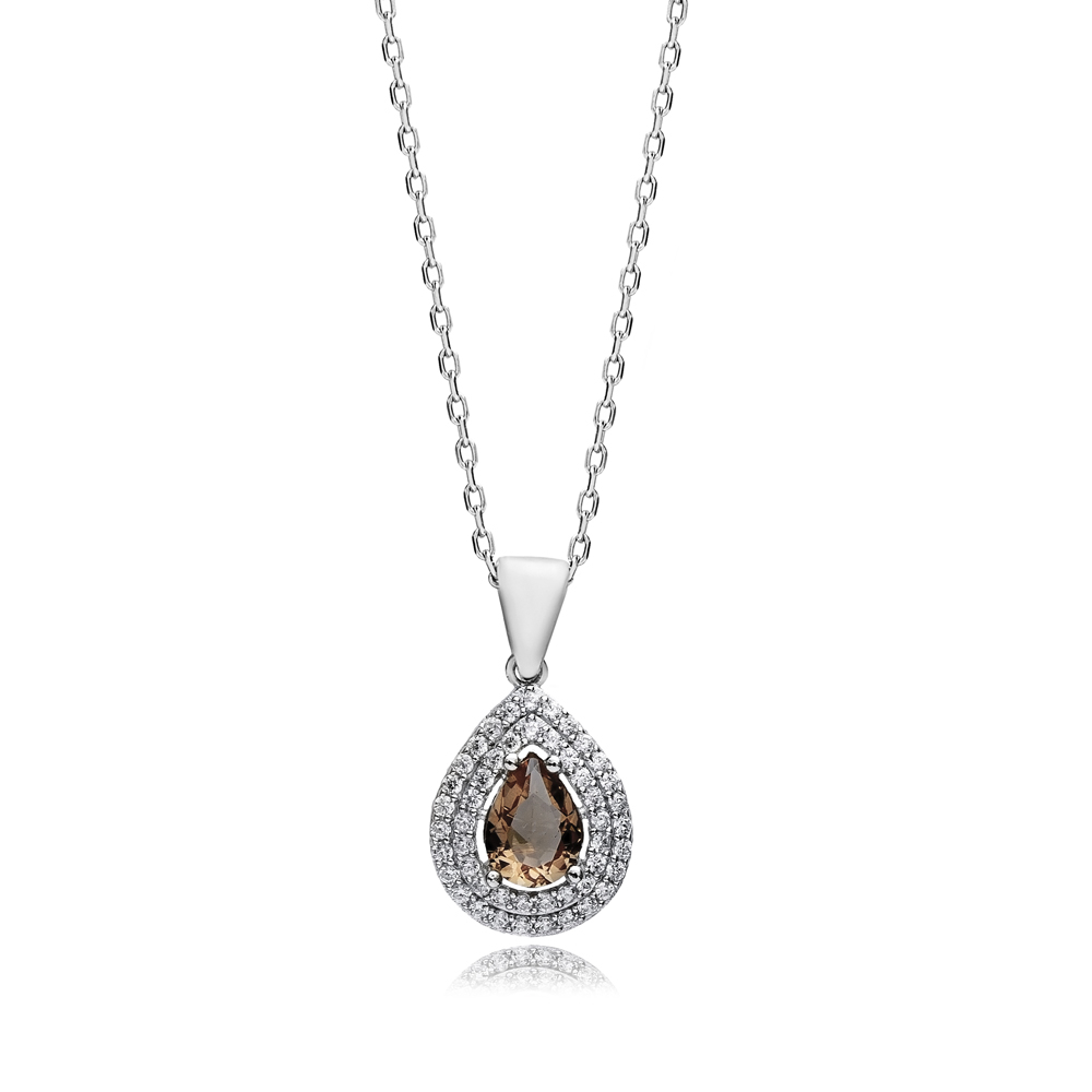 Pear Zultanite Double CZ Silver Necklace