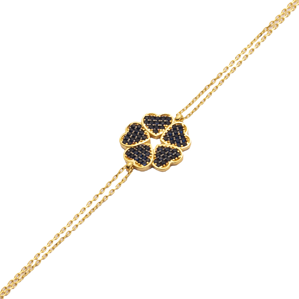 Heart Clover Desing Sapphire CZ Silver Bracelet