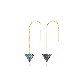 Nano Turquoise Ear Cuff Triangle Design Turkish Wholesale Handcrafted Silver Earring
