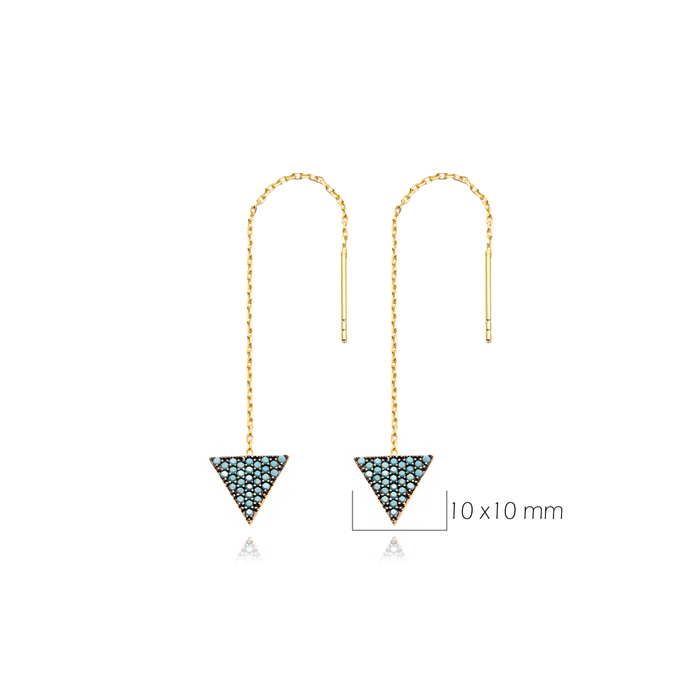 Nano Turquoise Ear Cuff Triangle Design Turkish Wholesale Handcrafted Silver Earring