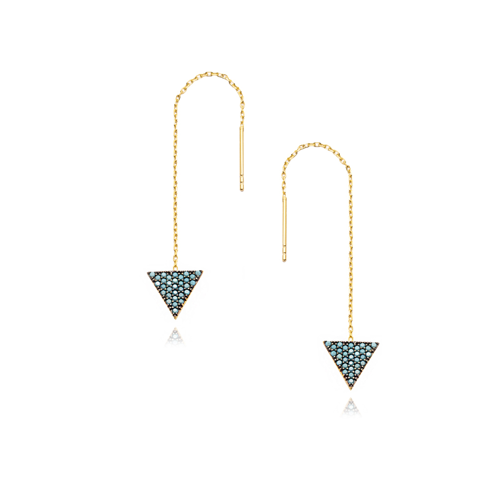 Nano Turquoise Ear Cuff Triangle Design Turkish Wholesale Handcrafted Silver Earring