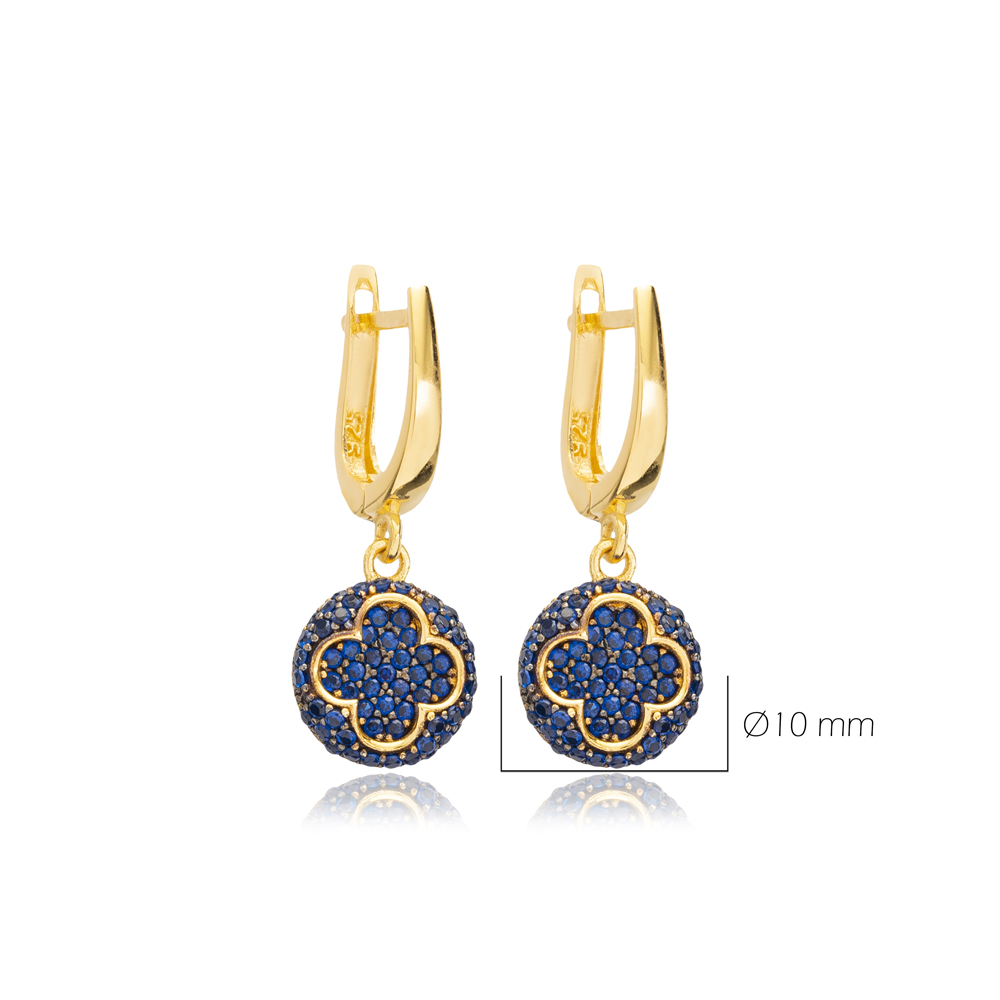 Clover Round Dangle Design Turkish Wholesale 925 Sterling Silver Jewelry Earring