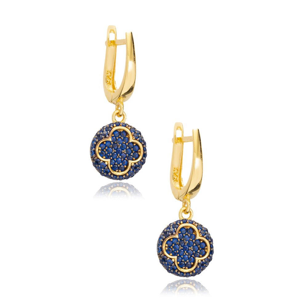 Clover Round Dangle Design Turkish Wholesale 925 Sterling Silver Jewelry Earring