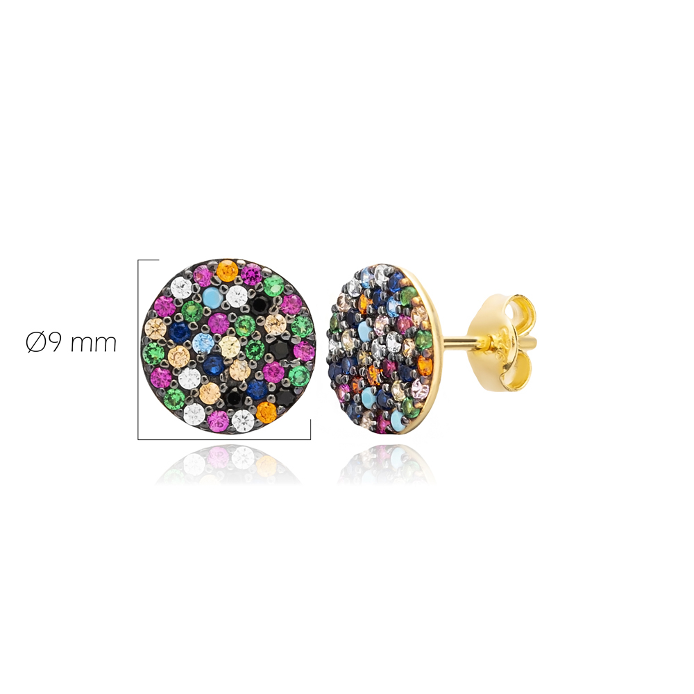 Rainbow Stone Rounded Stud Earrings