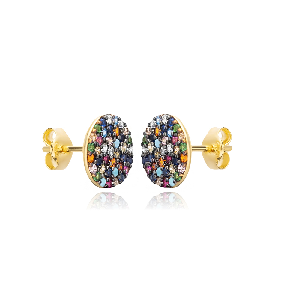 Rainbow Stone Rounded Stud Earrings