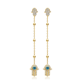 Hamsa Design Turkish Eye Long Earrings