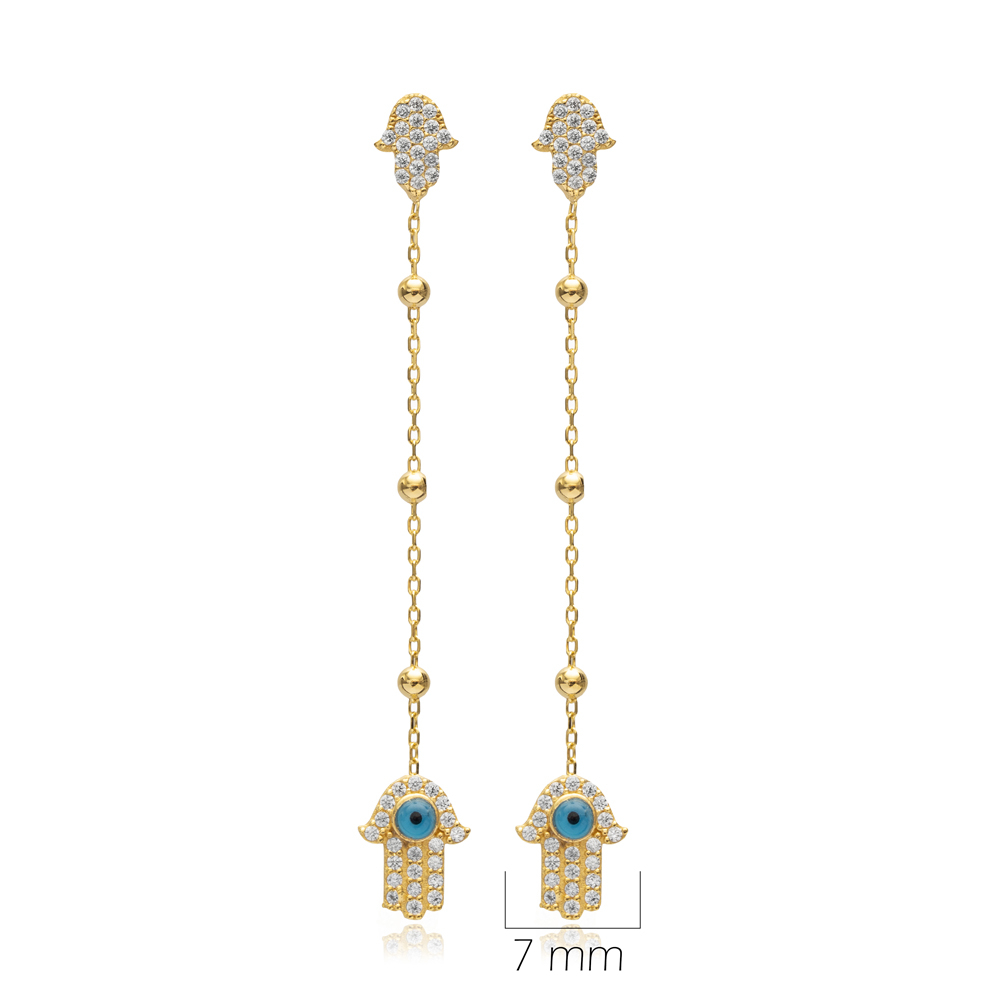 Hamsa Design Turkish Eye Long Earrings