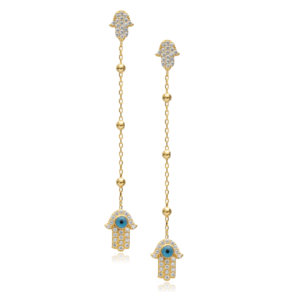 Hamsa Design Turkish Eye Long Earrings