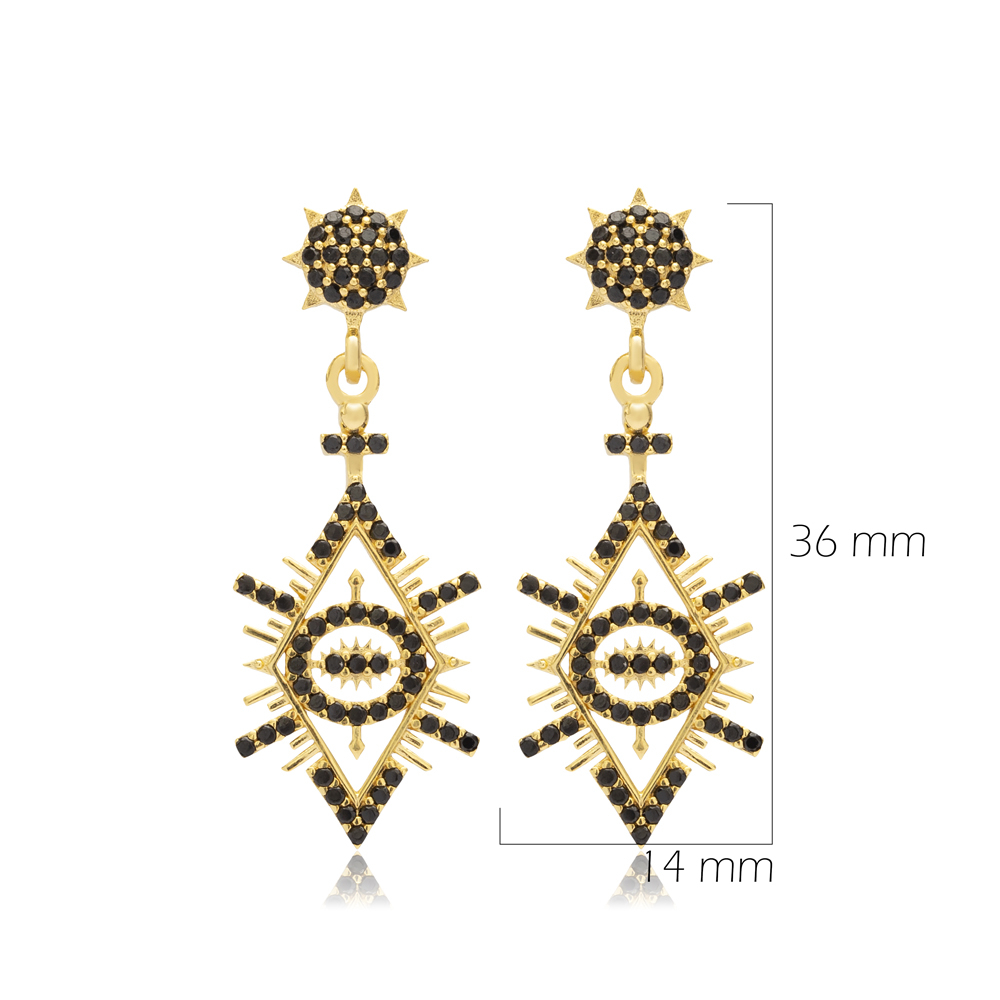 Black CZ Evil Eye Design Wholesale 925 Sterling Silver Earrings