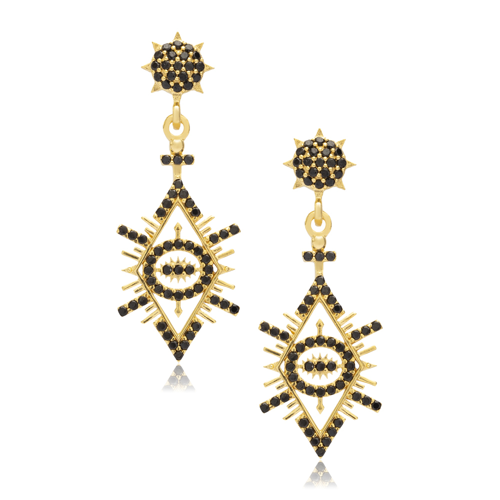 Black CZ Evil Eye Design Wholesale 925 Sterling Silver Earrings