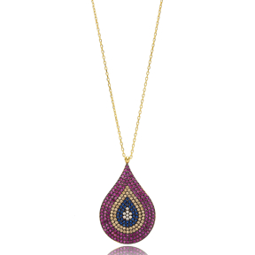 Drop With Evil Eye Design Turkish Wholesale Handmade  925  Sterling Silver  Pendant