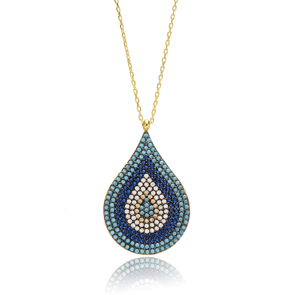 Evil Eye Pear Pendant Turkish Wholesale Sterling Silver Jewelry