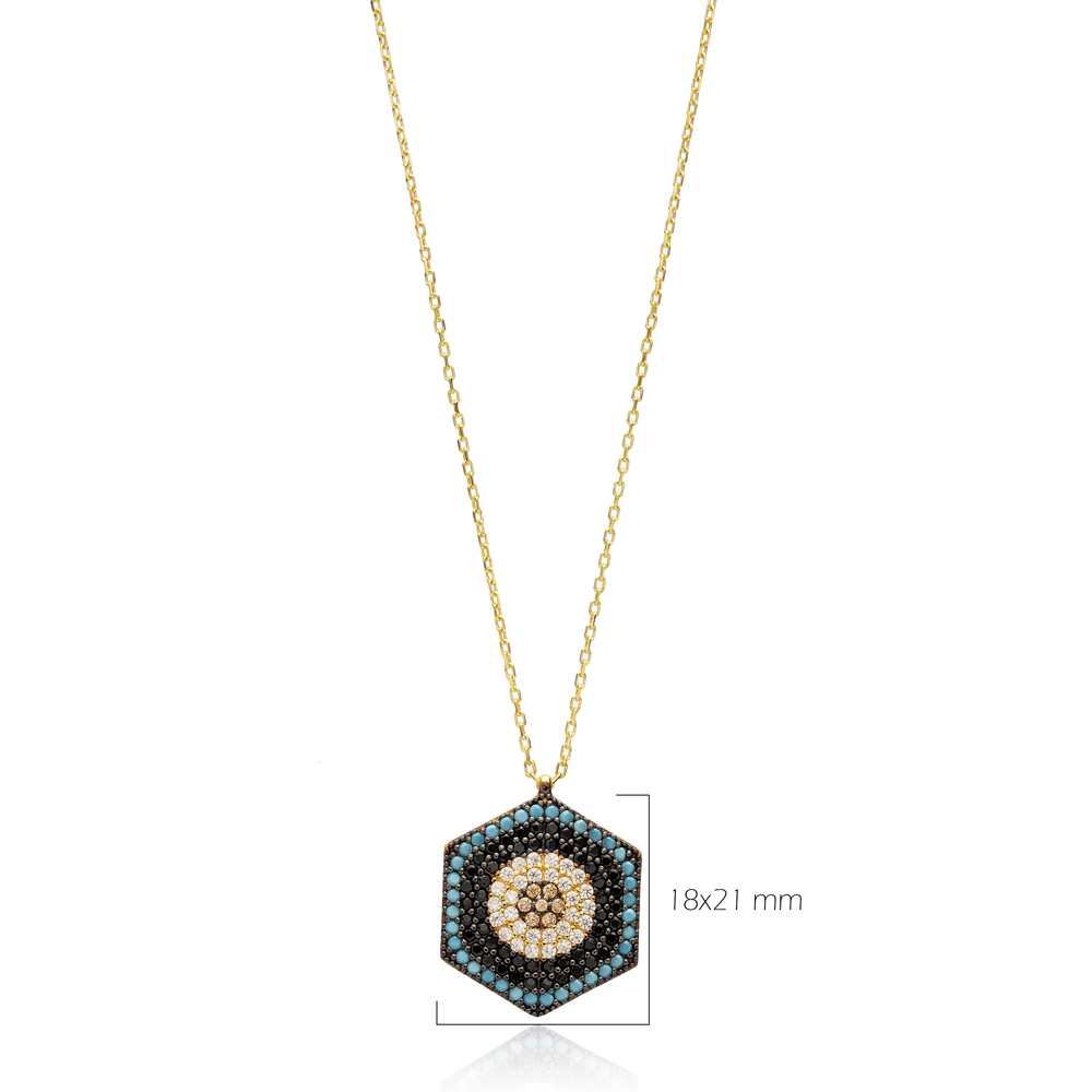 Evil Eye Hexagon Pendant Turkish Wholesale Sterling Silver Jewelry