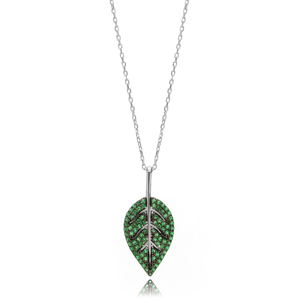 Emerald Leaf Pendant In Turkish Wholesale 925 Sterling Silver