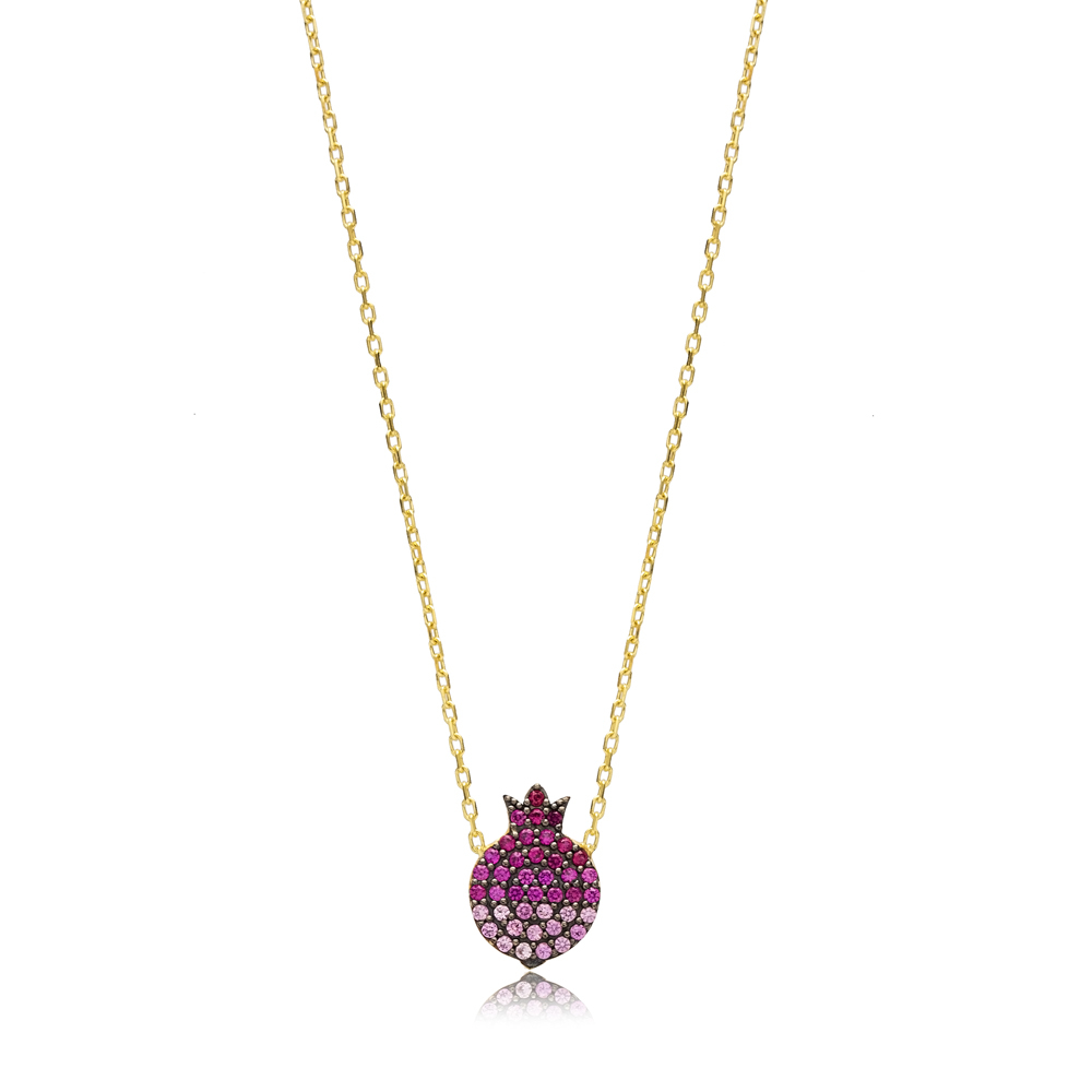 Minimalist Pomegranate Gradient Zircon Design Pendant Turkish Wholesale Sterling Silver Jewelry Pendant