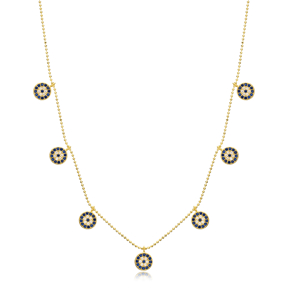 Sapphire Minimalist Evil Eye Design Turkish Wholesale Handcrafted 925 Silver Necklace