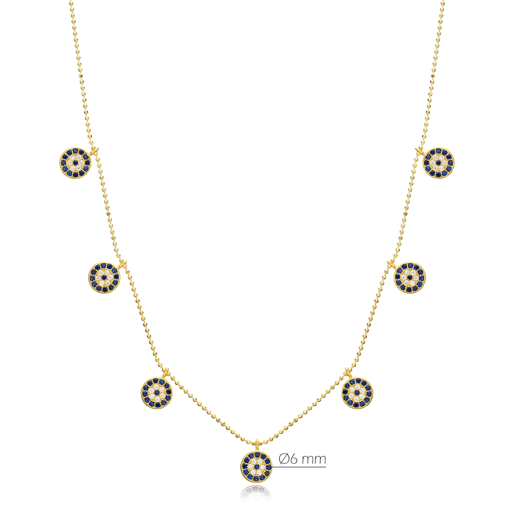 Sapphire Minimalist Evil Eye Design Turkish Wholesale Handcrafted 925 Silver Necklace