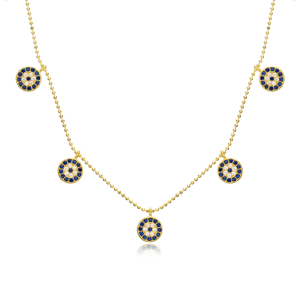 Sapphire Minimalist Evil Eye Design Turkish Wholesale Handcrafted 925 Silver Necklace