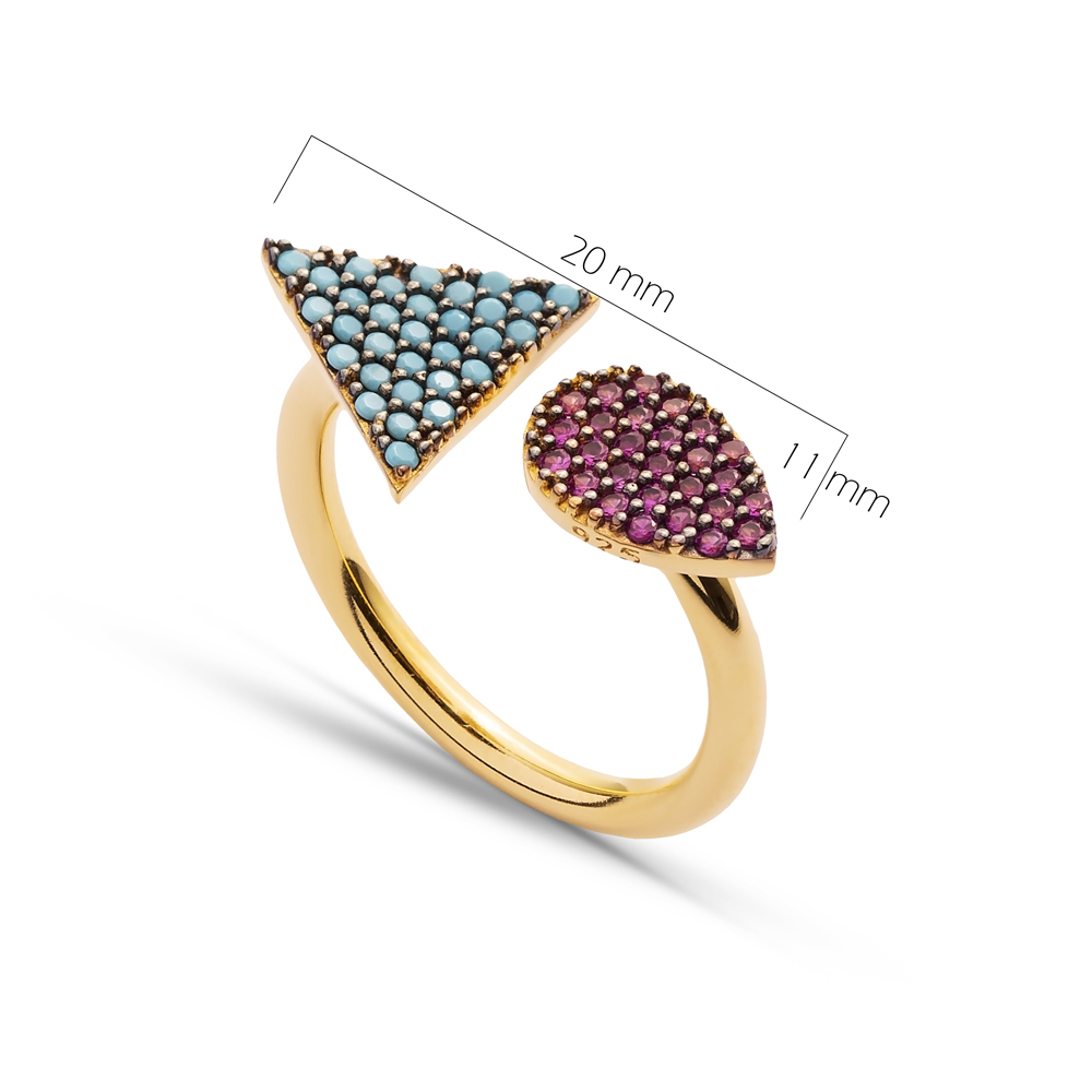 Wholesale Handcrafted 925K Adjustable Sterling Silver Triangle And Drop Ring