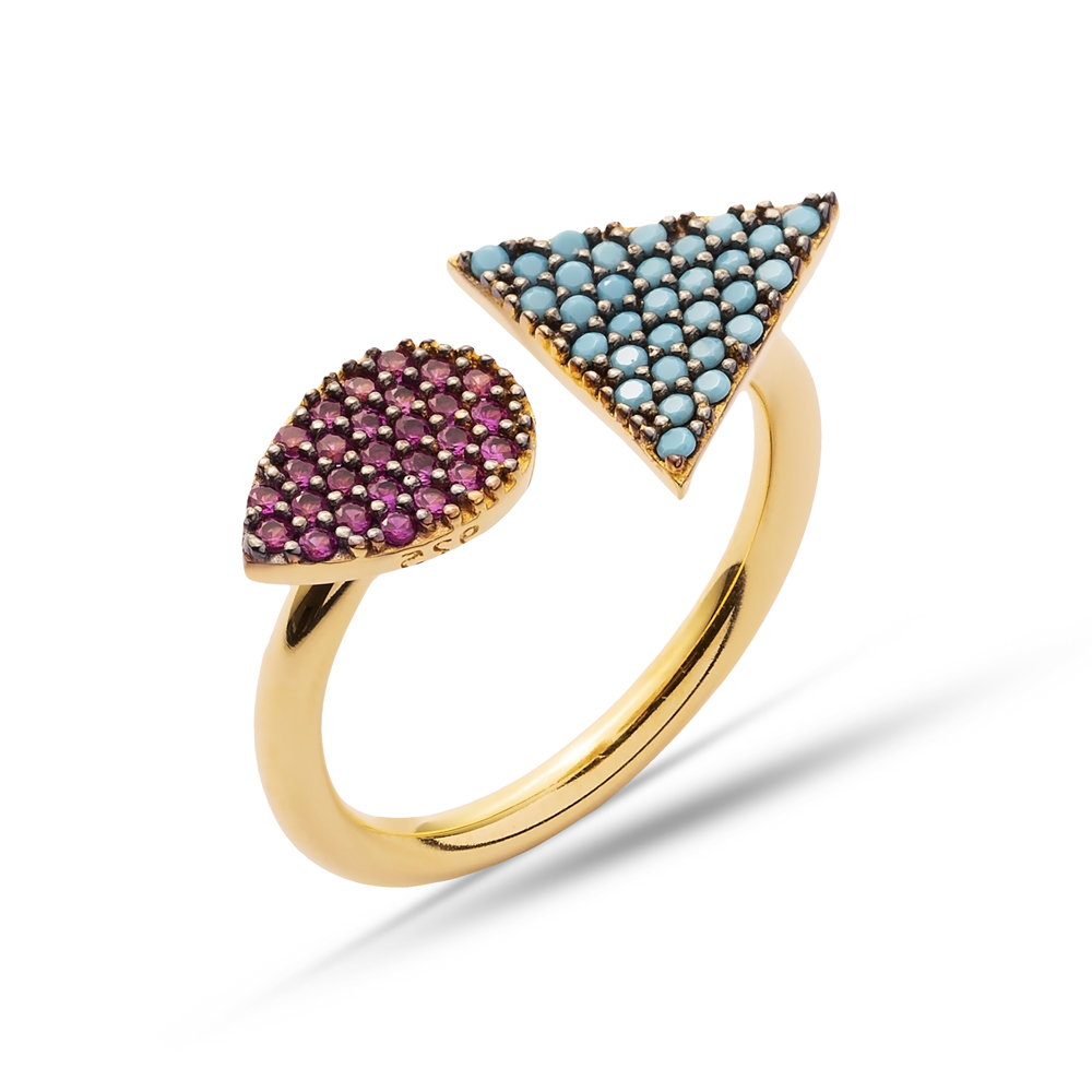 Wholesale Handcrafted 925K Adjustable Sterling Silver Triangle And Drop Ring