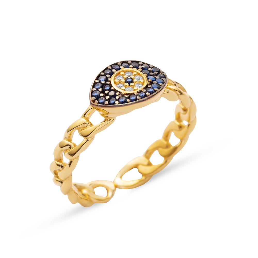 Evil Eye Design Adjustable Ring Turkish Wholesale Handcrafted 925 Silver Jewelry