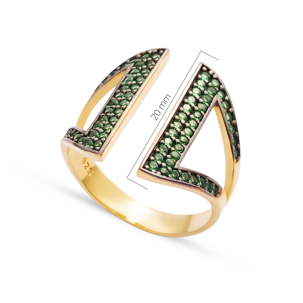 Emerald Zircon Stone Adjustable Ring Turkish Wholesale Handcrafted Sterling Silver Jewelry