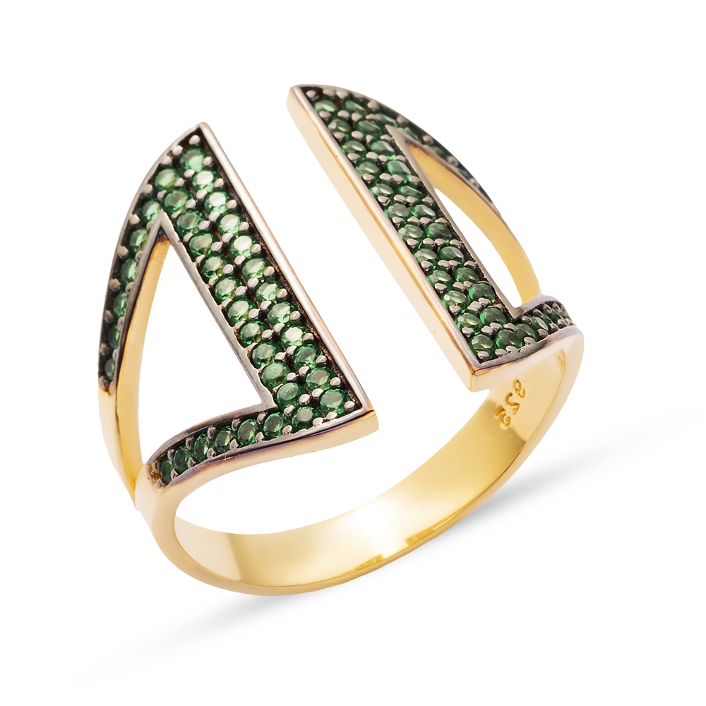 Emerald Zircon Stone Adjustable Ring Turkish Wholesale Handcrafted Sterling Silver Jewelry