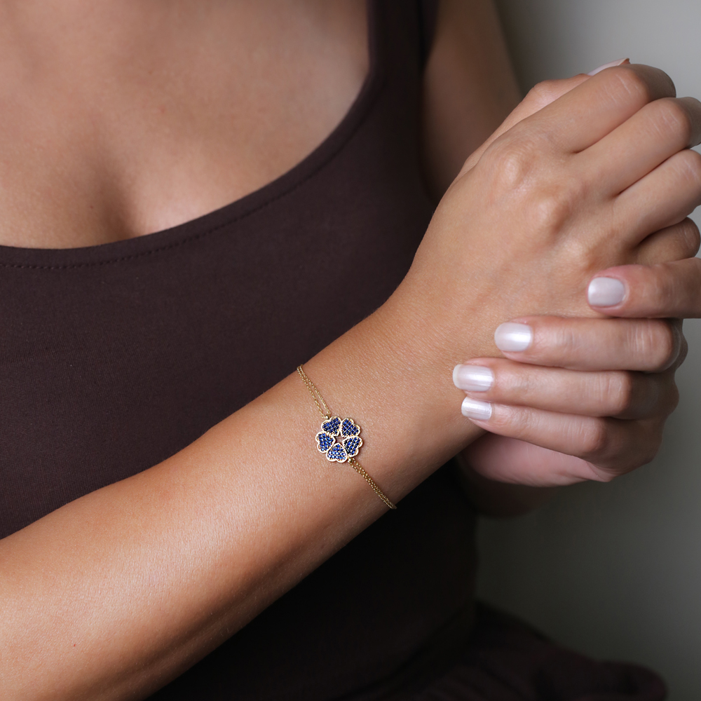 Heart Clover Desing Sapphire CZ Silver Bracelet
