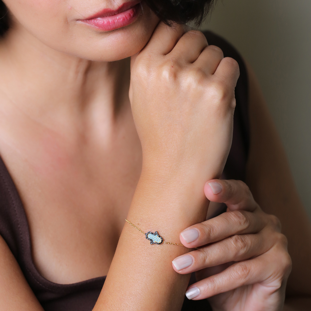 Sterling Silver Wholesale Handcraft Turquoise Hamsa Design Bracelet