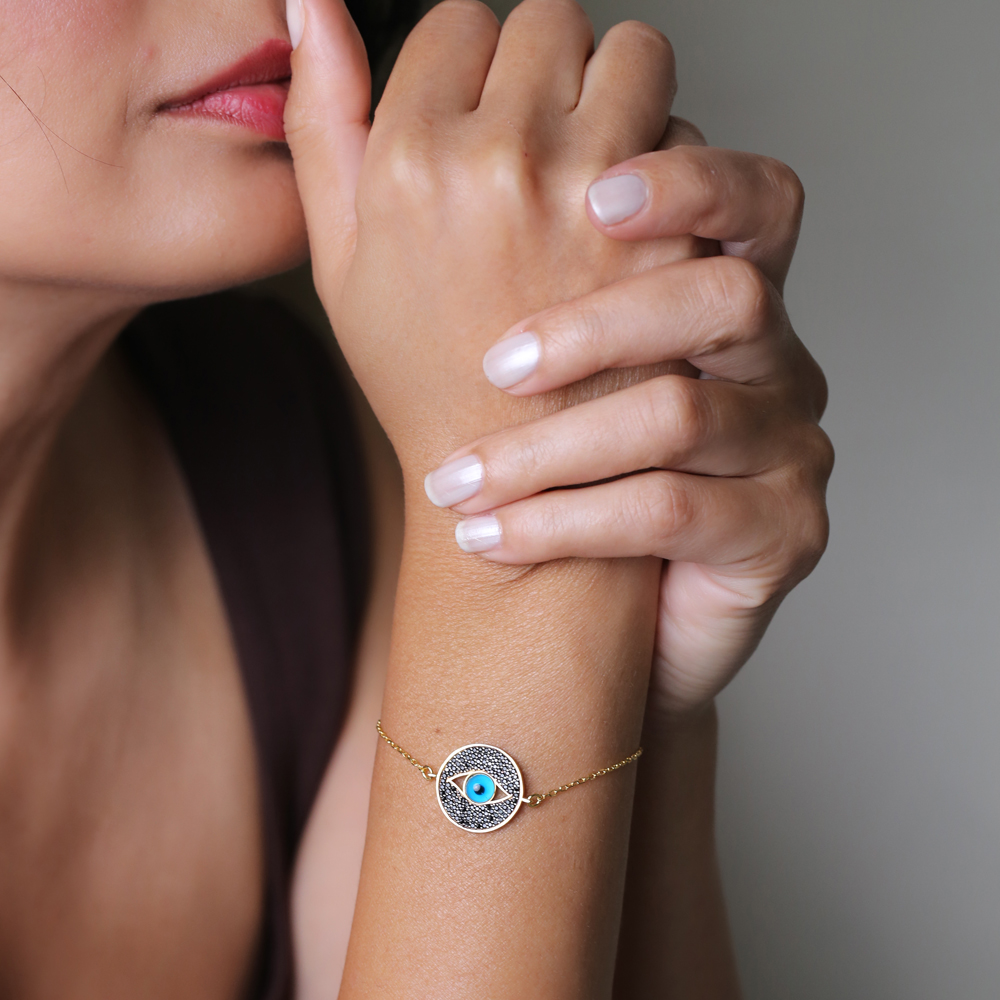 Glass Evil Eye Silver Sterling Bracelet Wholesale Handcraft Jewelry