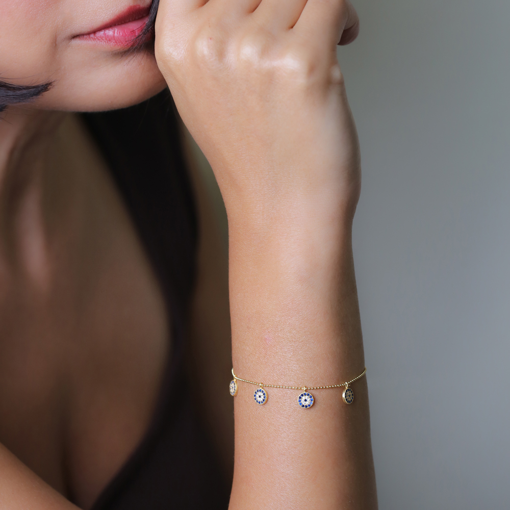Minimalist Silver Sterling Evil Eye Charm Bracelet
