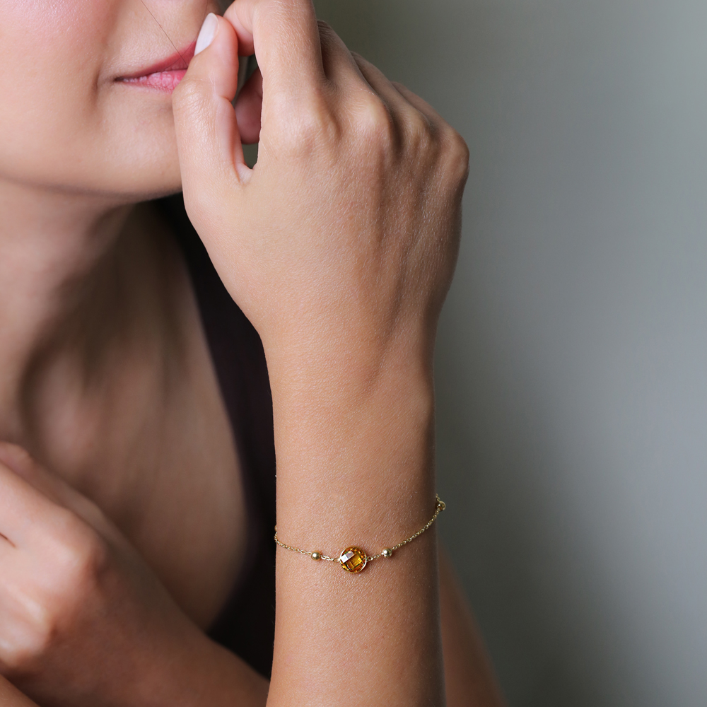 Citrine Stone Design Charm Thin Bracelet Turkish Wholesale Handmade 925 Sterling Silver Jewelry