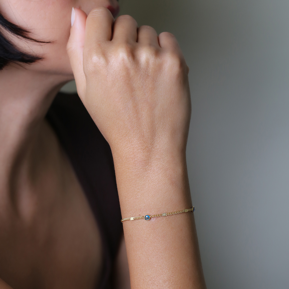 Colorful Evil Eye Gourmet Chain Bracelet Wholesale Turkish 925 Sterling Silver Jewelry