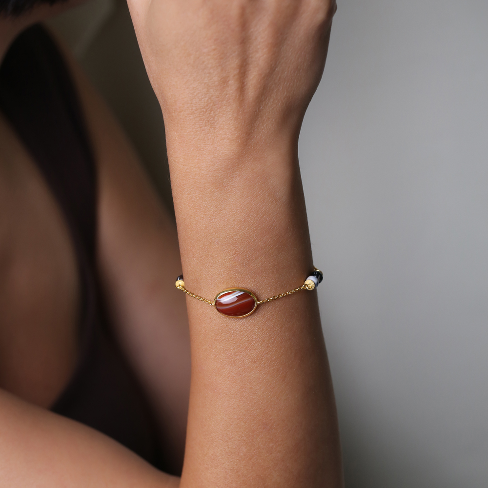 Tiger Eye Quartz Oval Gold Bezel 925 Silver Bracelet Jewelry