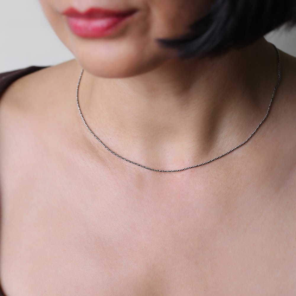 Wholesale Twisted Cable Oxidized Chain Silver Necklace