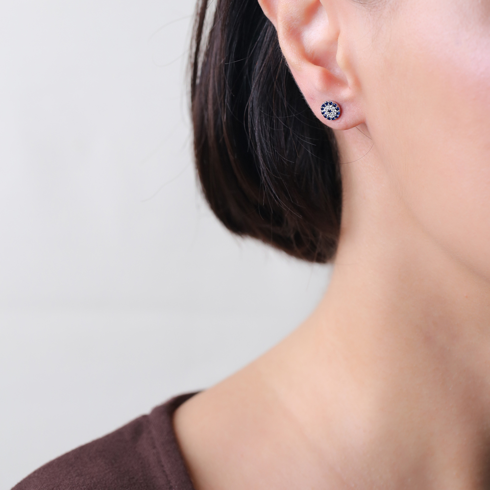Evil Eye Design 925 Silver Stud Earrings