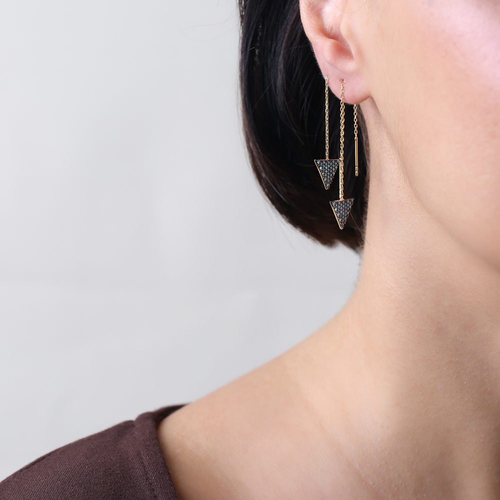 Nano Turquoise Ear Cuff Triangle Design Turkish Wholesale Handcrafted Silver Earring