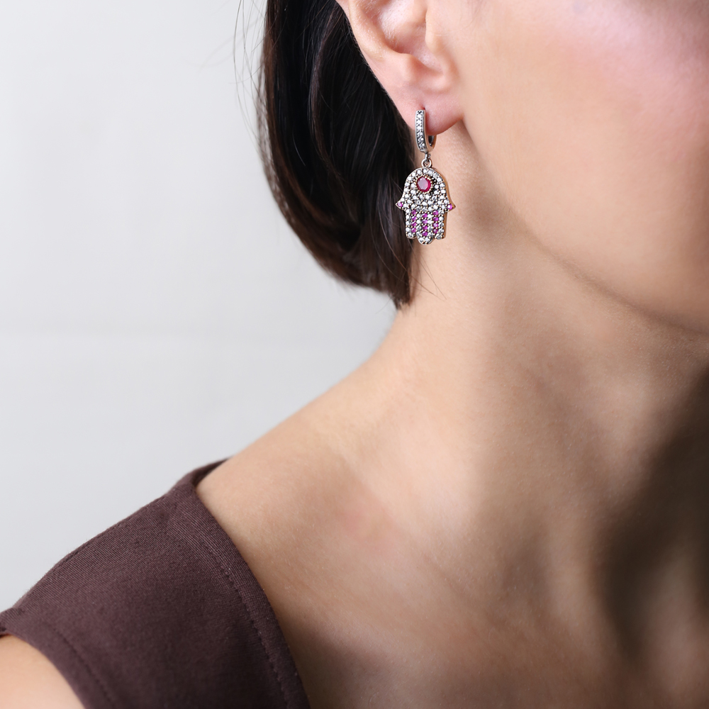 Authentic Hamsa Design Silver Earring In Turkish Wholesale Sterling Silver Jewelry