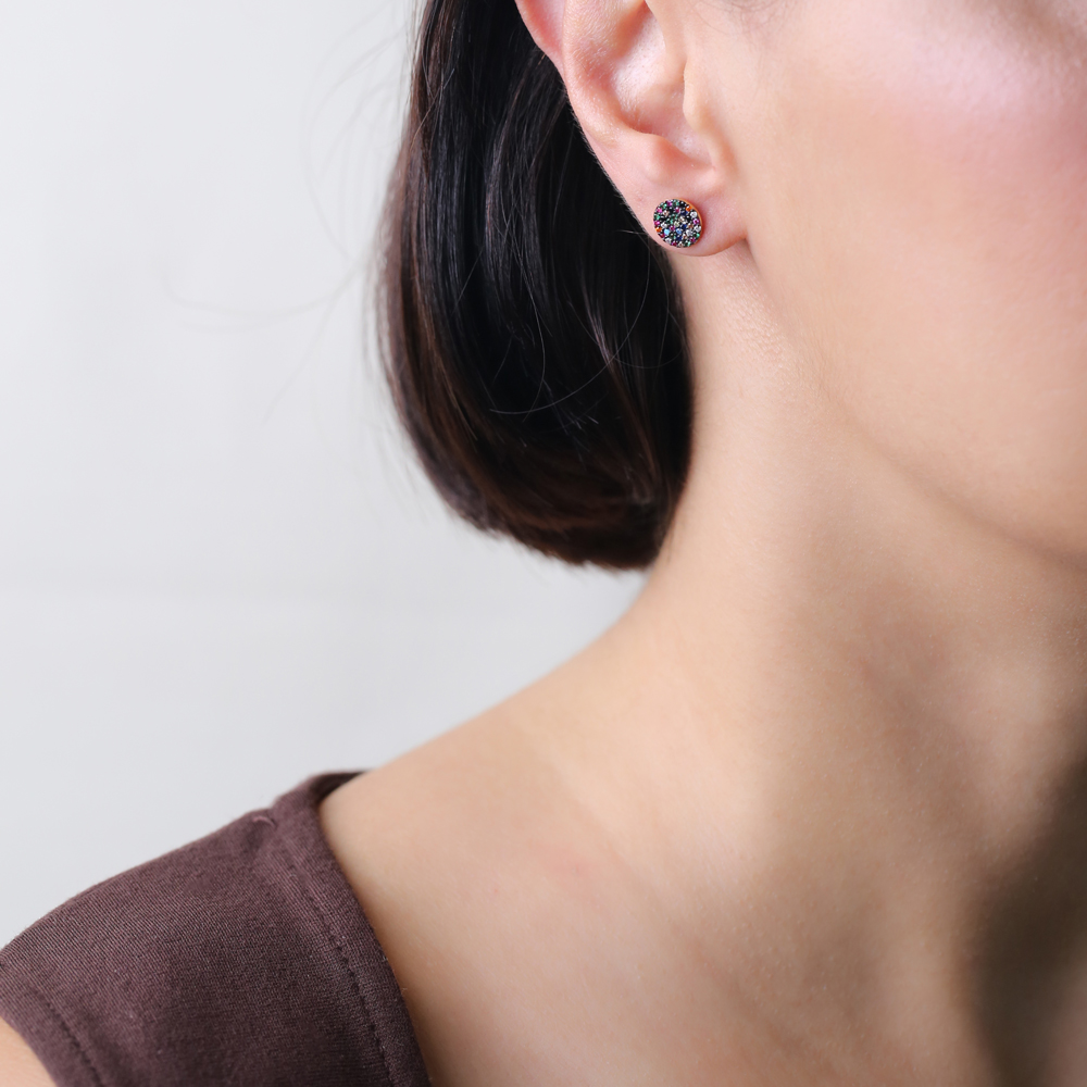 Rainbow Stone Rounded Stud Earrings