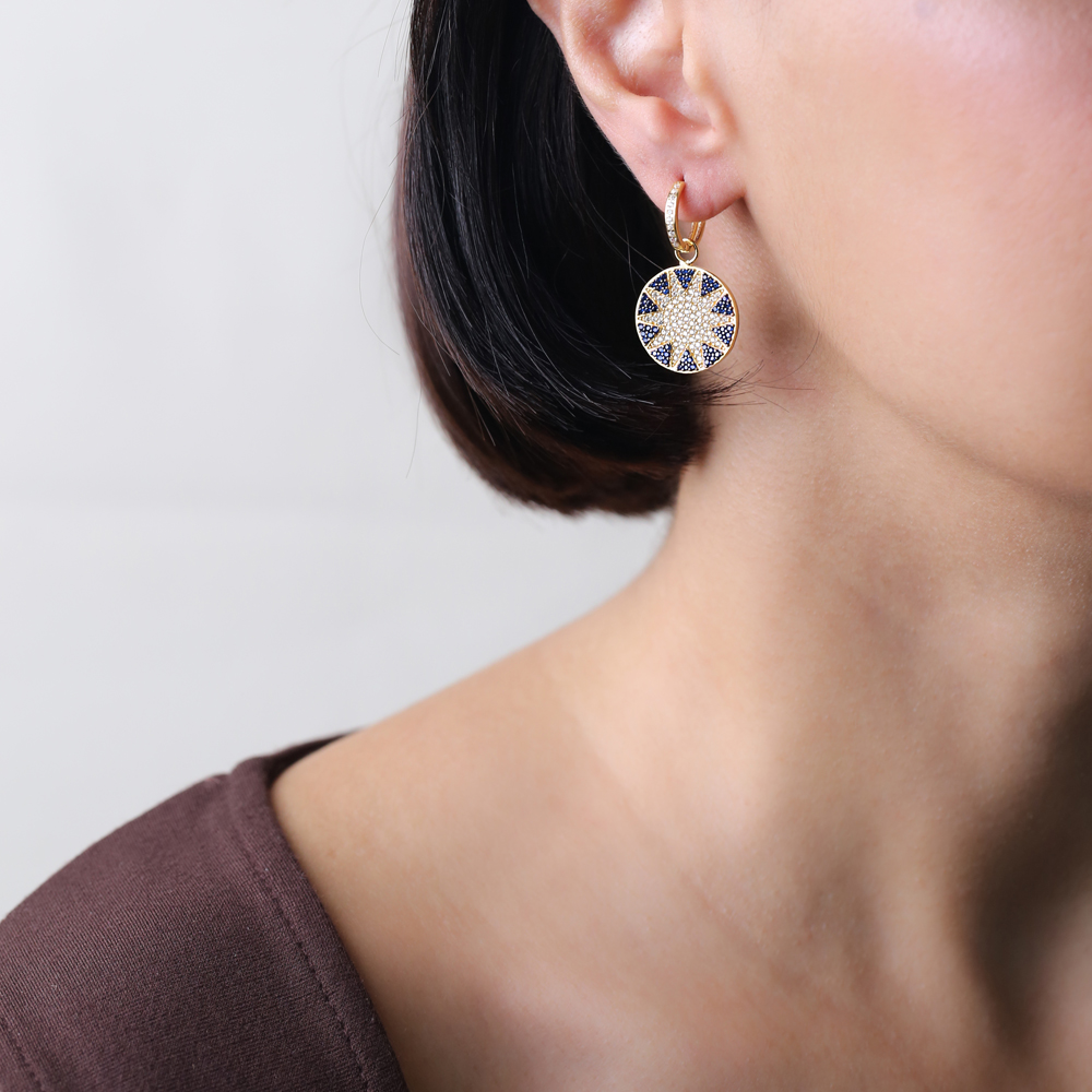 Round Shape Sun Design Earrings Handmade 925 Sterling Silver Jewelry