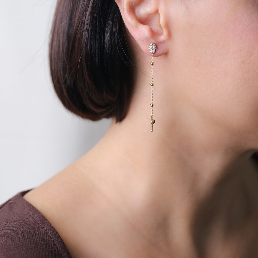 Hamsa Design Turkish Eye Long Earrings