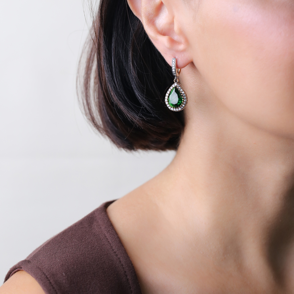 Emerald Stone Authentic Silver Earrings In Turkish Wholesale 925 Sterling Silver Jewelry