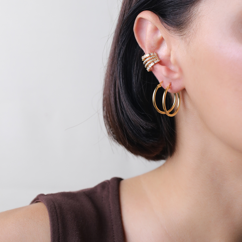 Stylish 25 mm Hoop Earrings Handmade Wholesale Turkish 925 Sterling Silver Jewelry