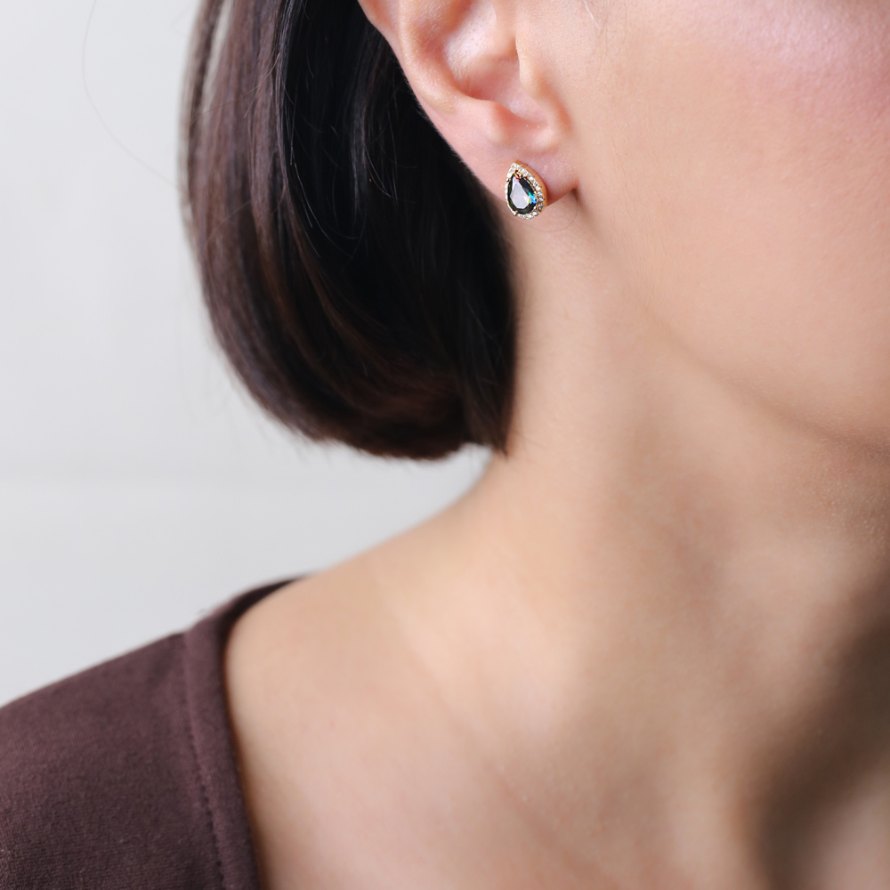 8x12mm Mystic Topaz Cubic Zircon Stone Pear Shape Stud Earrings Wholesale 925 Silver Jewelry