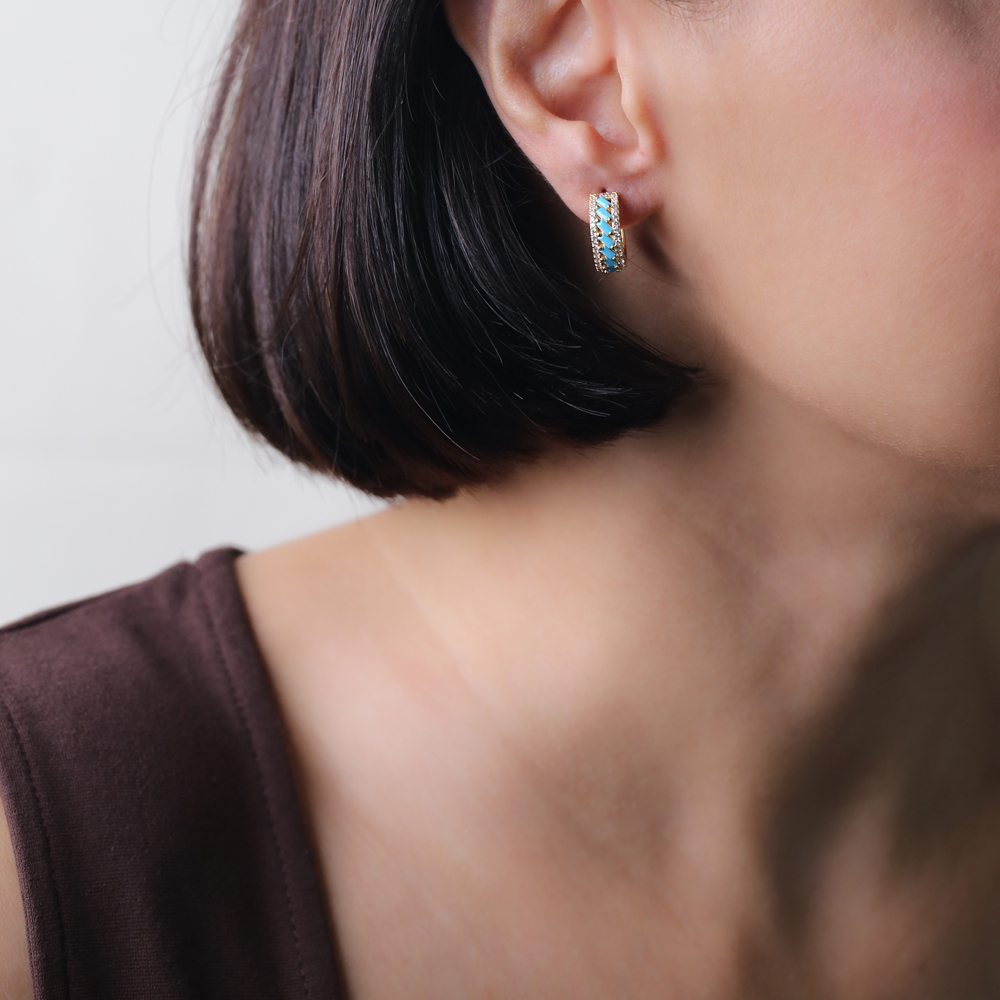 Aquamarine CZ Baguette Cute Minimalist Hoop Earrings